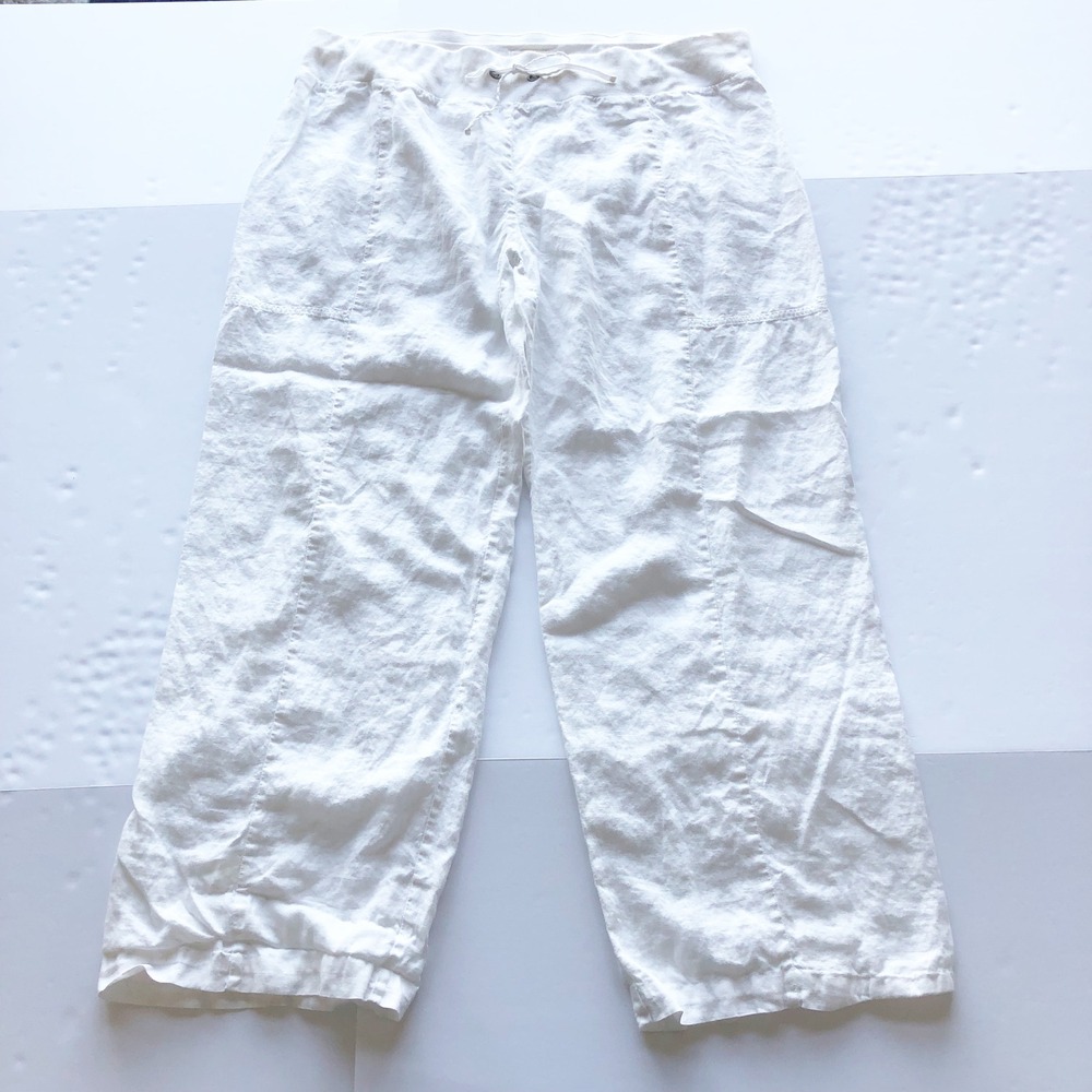 Eileen Fisher Pants Womens XL White Organic Linen Wide Leg Drawstring Loose - Picture 3 of 11